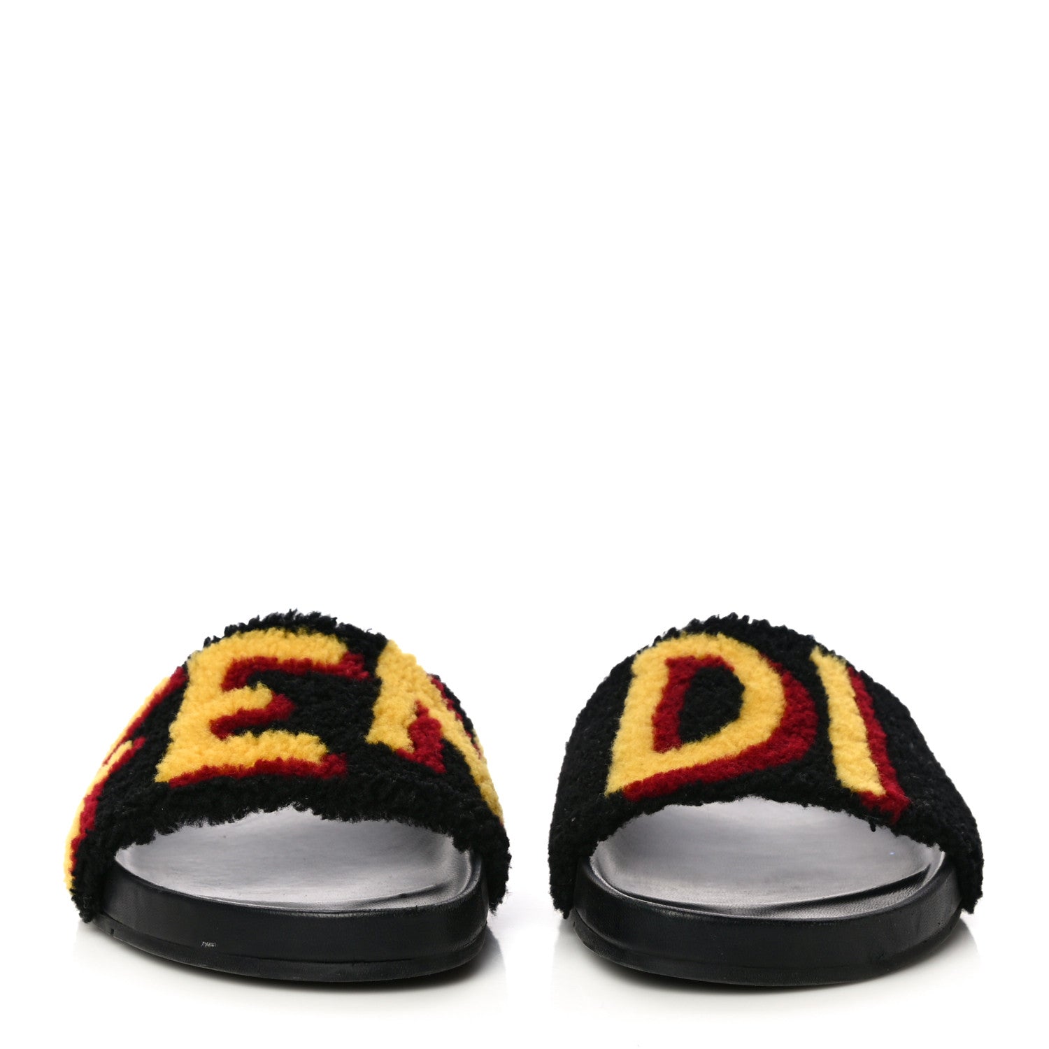 Fendi Shearling Logo Mens Slide Sandals 8.5 Black Giallo Ribes 2 of 12