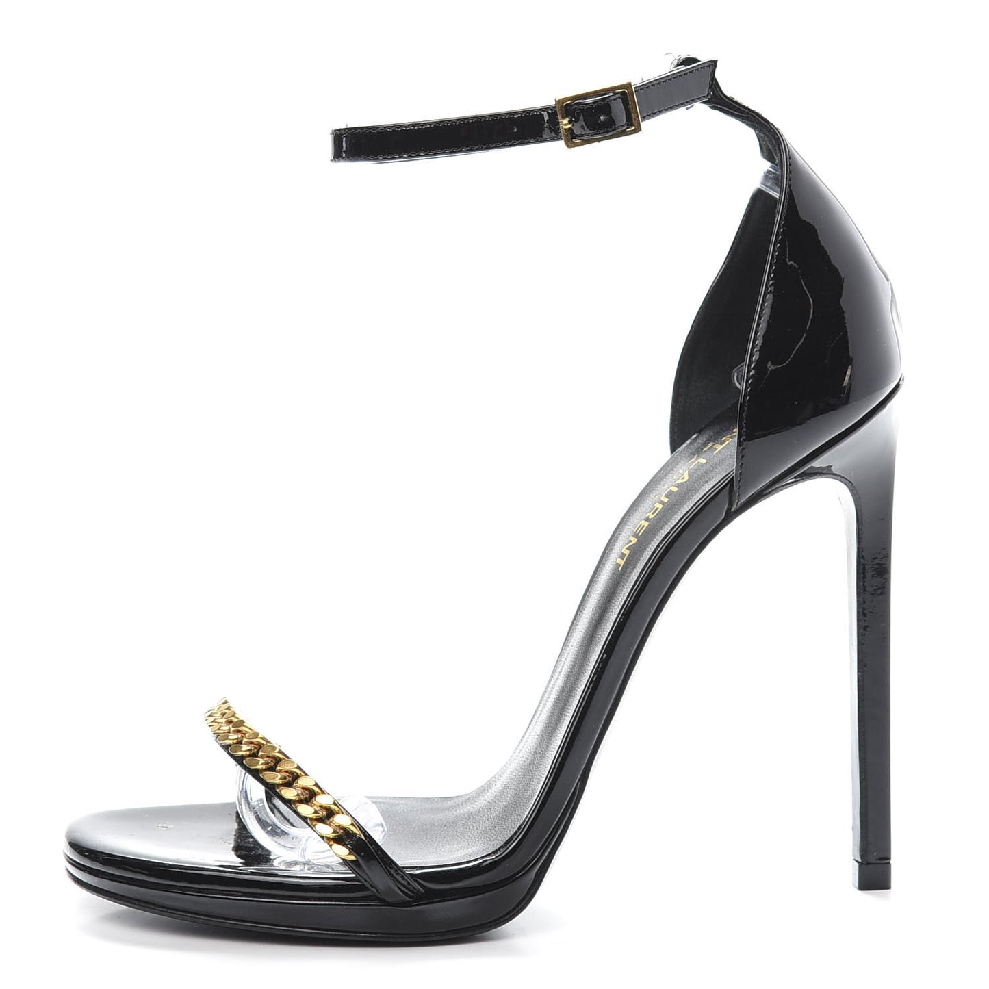 Patent Calfskin Chain Jane 110 Ankle Strap Sandals 37.5 Black