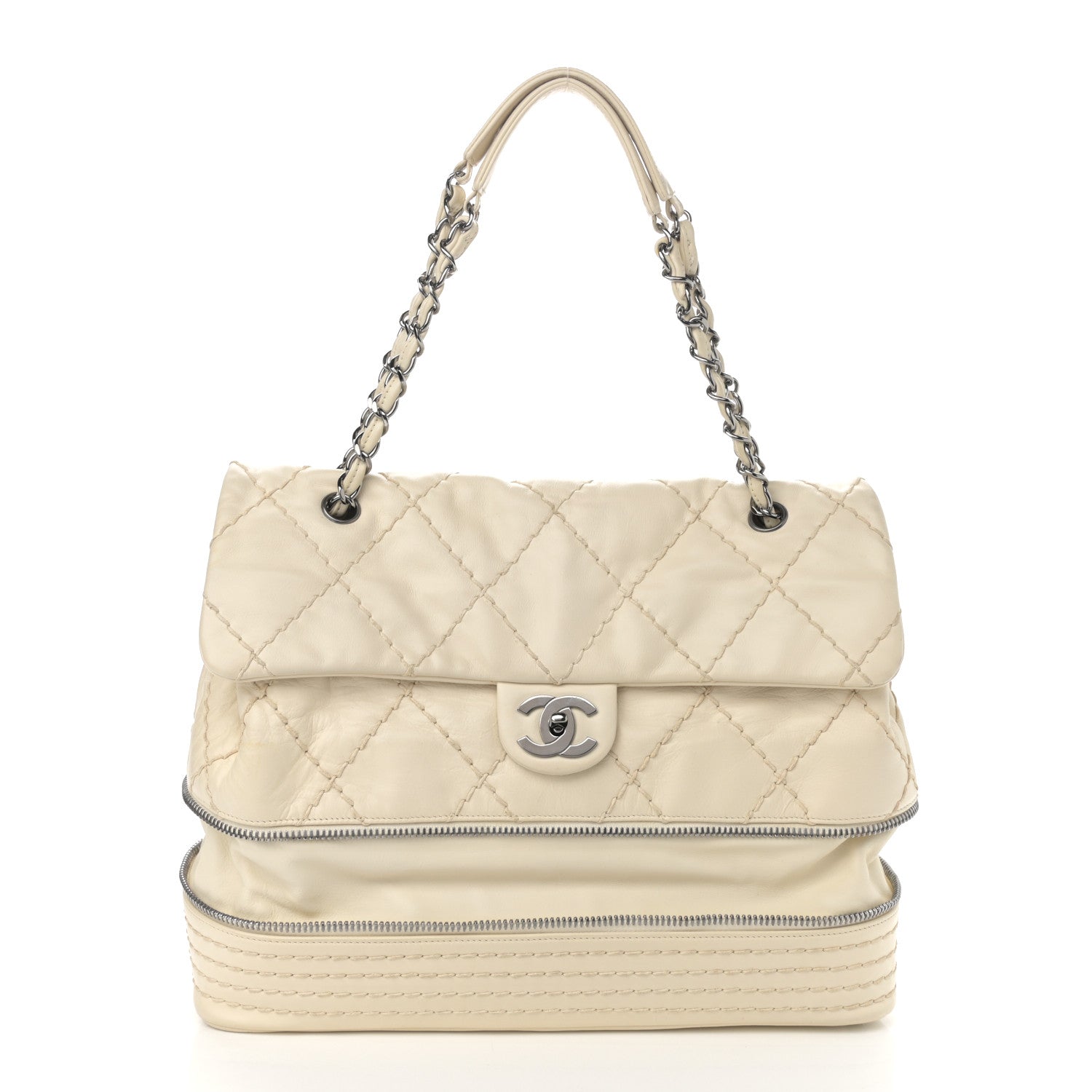 Chanel Calfskin Stitched Large Expandable Flap Bag White 3 of 11