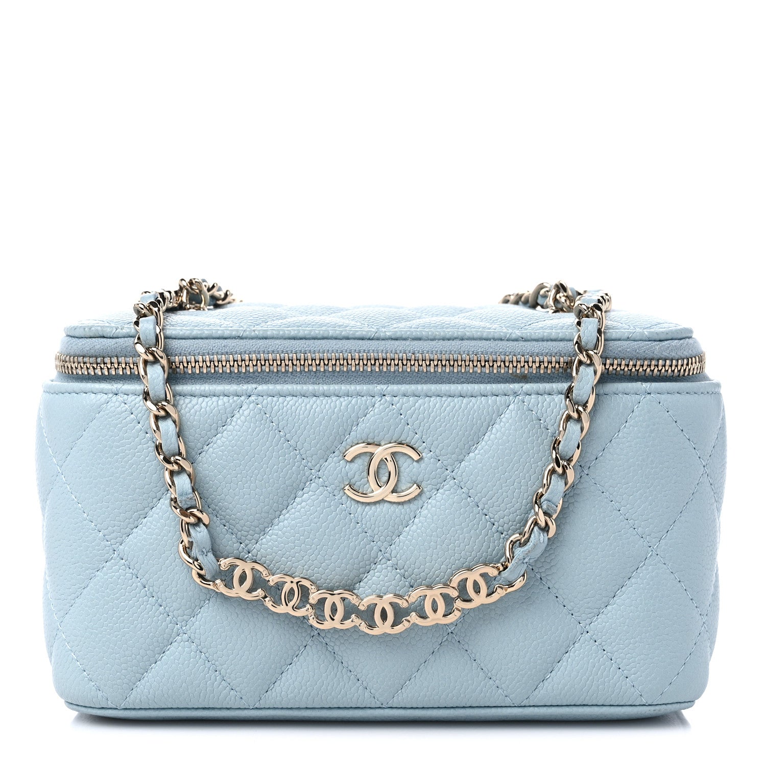 Chanel Caviar Quilted Small Tiny CC Vanity Case With Chain Light Blue 1 of 10