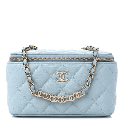 Chanel Caviar Quilted Small Tiny CC Vanity Case With Chain Light Blue 1 of 10