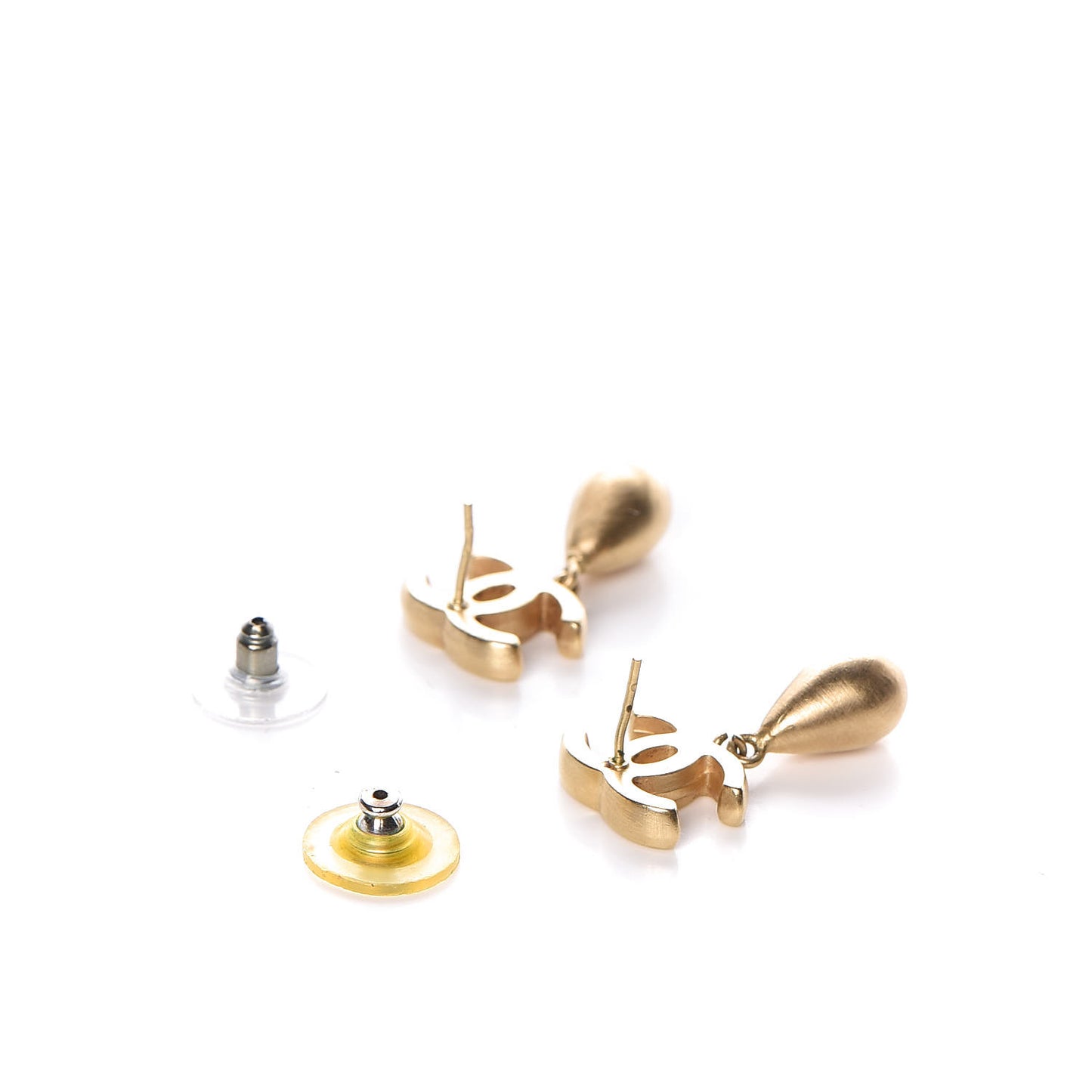Brushed Metal CC Drop Earrings Gold