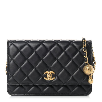 Chanel Lambskin Quilted CC Pearl Crush Wallet on Chain WOC Black 1 of 11