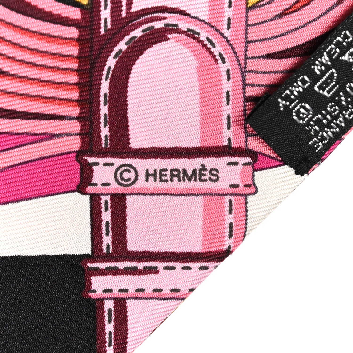 Hermes Silk Coaching Twilly Fuchsia Bleu Black 3 of 4