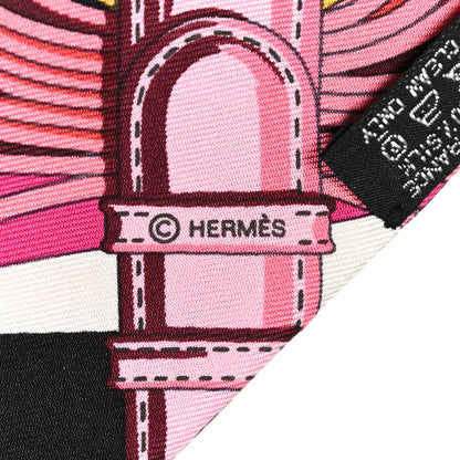 Hermes Silk Coaching Twilly Fuchsia Bleu Black 3 of 4