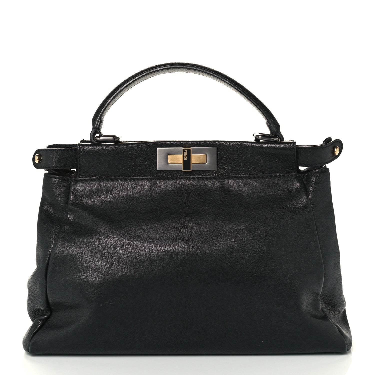 Fendi Goatskin Zucca Medium Peekaboo Iconic Satchel Black Tobacco 1 of 12