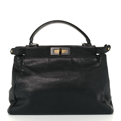Fendi Goatskin Zucca Medium Peekaboo Iconic Satchel Black Tobacco 1 of 12