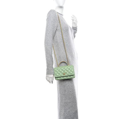 Chanel Lambskin Quilted CC Logo Handle Wallet On Chain WOC Light Green 2 of 12