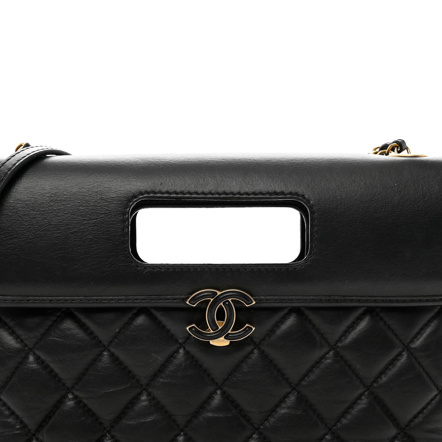 Aged Calfskin Quilted Graphic Catch Flap Black