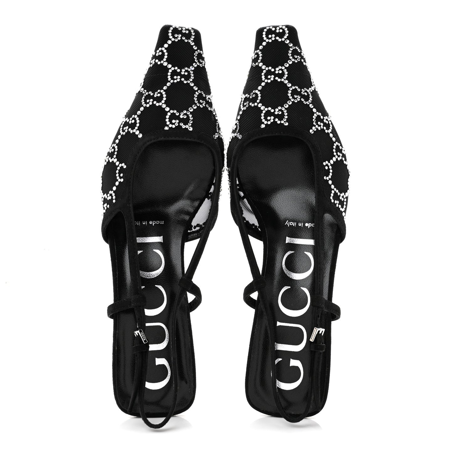 Tela Retino Kid Scamosciato Crystal GG Monogram Square G 35mm Slingback Pumps 36.5 Black