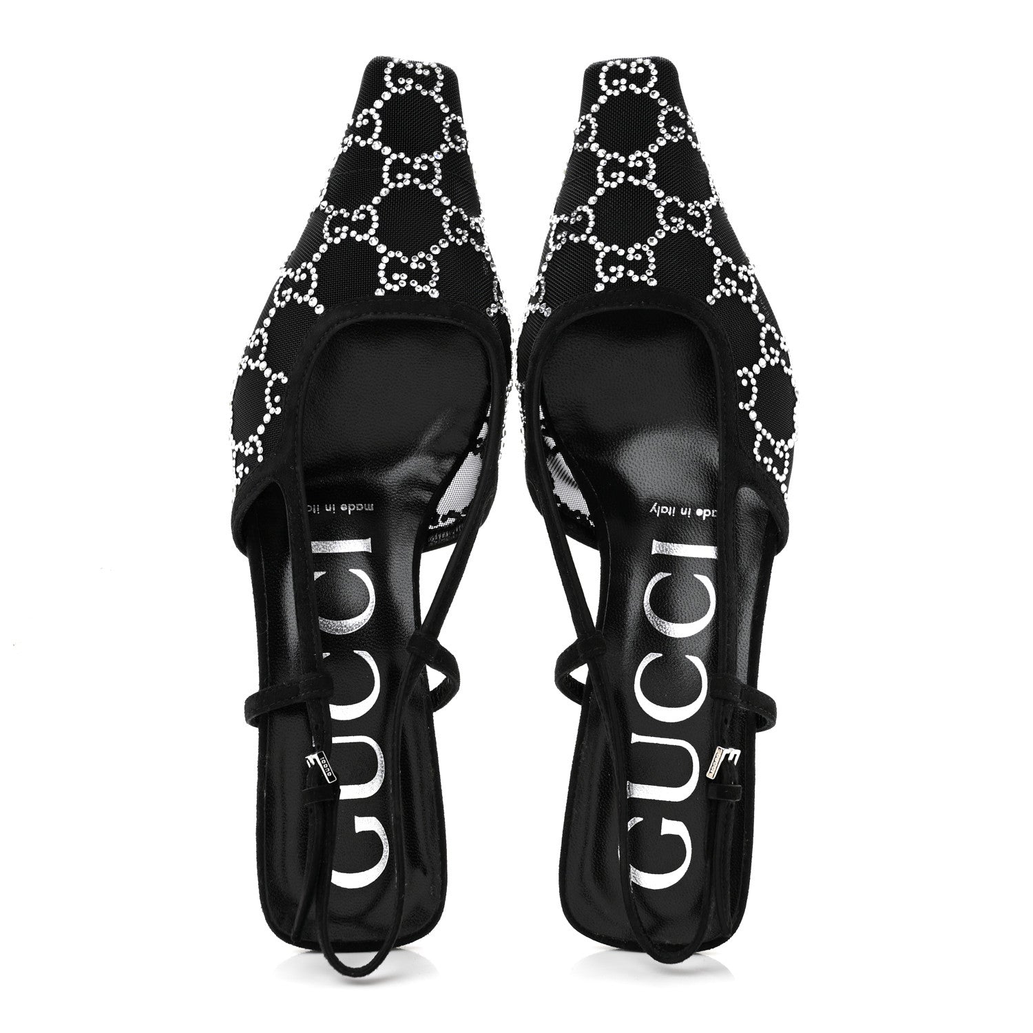 Gucci Tela Retino Kid Scamosciato Crystal GG Monogram Square G 35mm Slingback Pumps 36.5 Black 2 of 8
