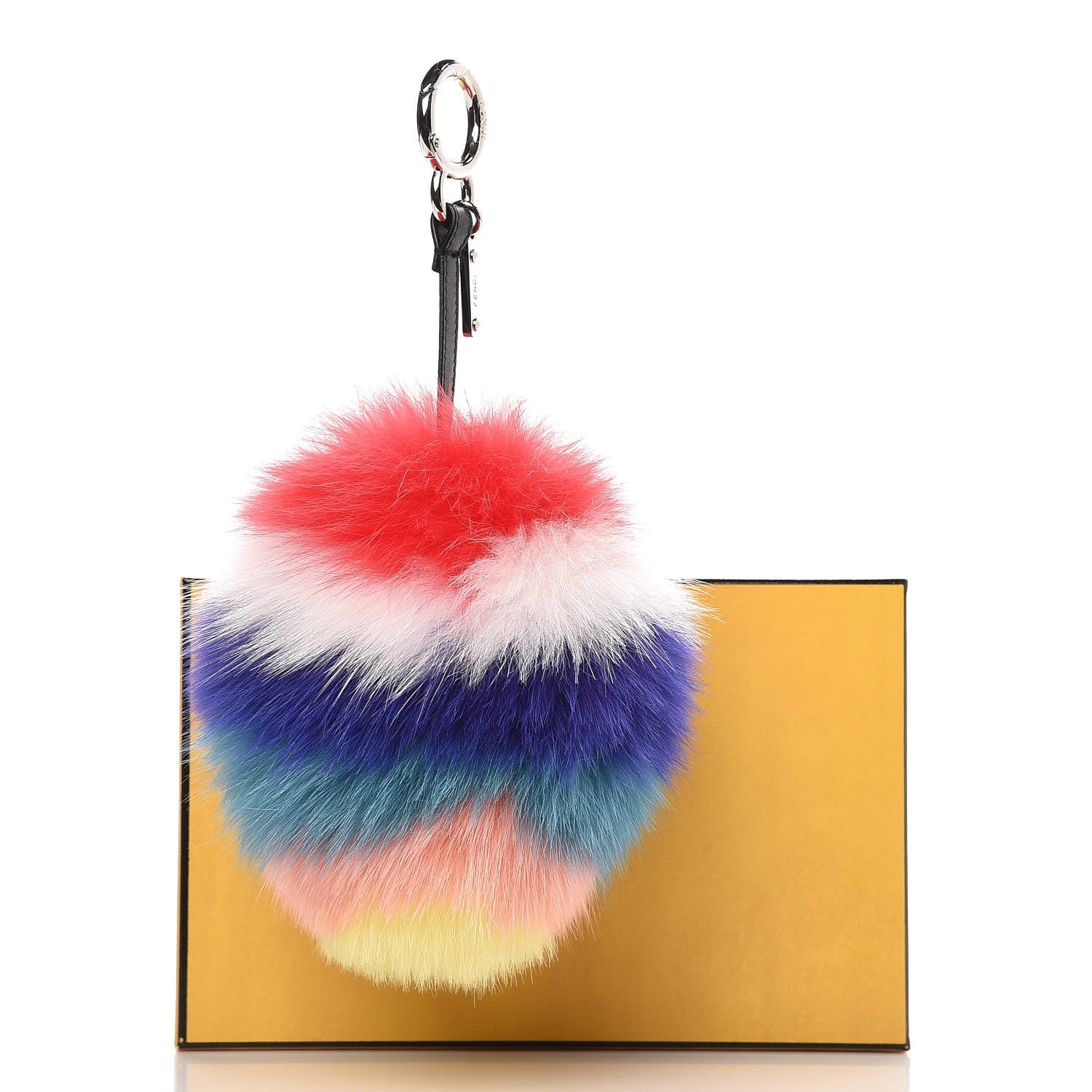 Fendi Fox Fur Shiny Nappa Rainbow Pom Pom Bag Charm Rosso Multicolor Black 4 of 4