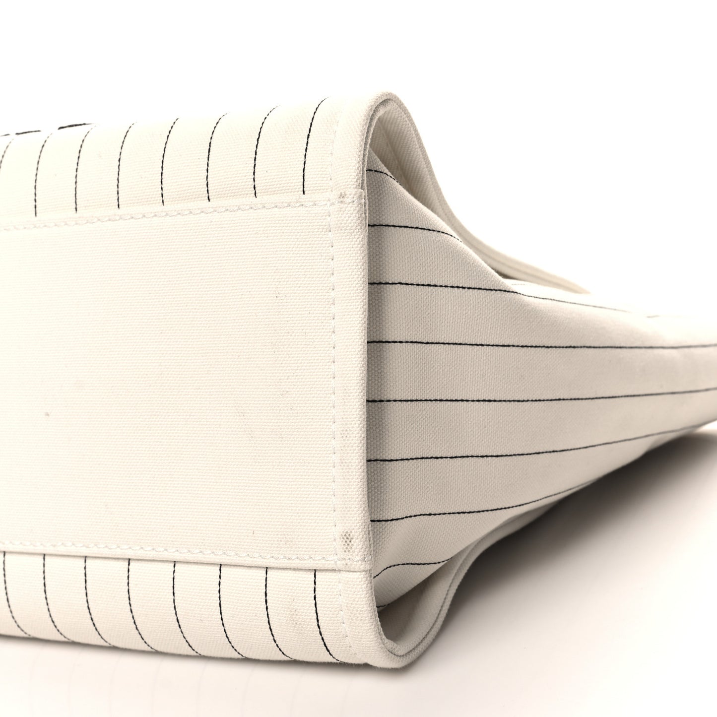 Canvas Calfskin Striped Medium Deauville Tote White Black