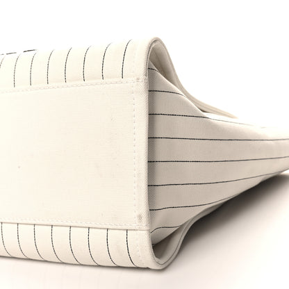 Chanel Canvas Calfskin Striped Medium Deauville Tote White Black 11 of 12