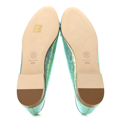 Chanel Iridescent Calfskin Crocodile Embossed Ballerina Flats 39.5 Green 6 of 10