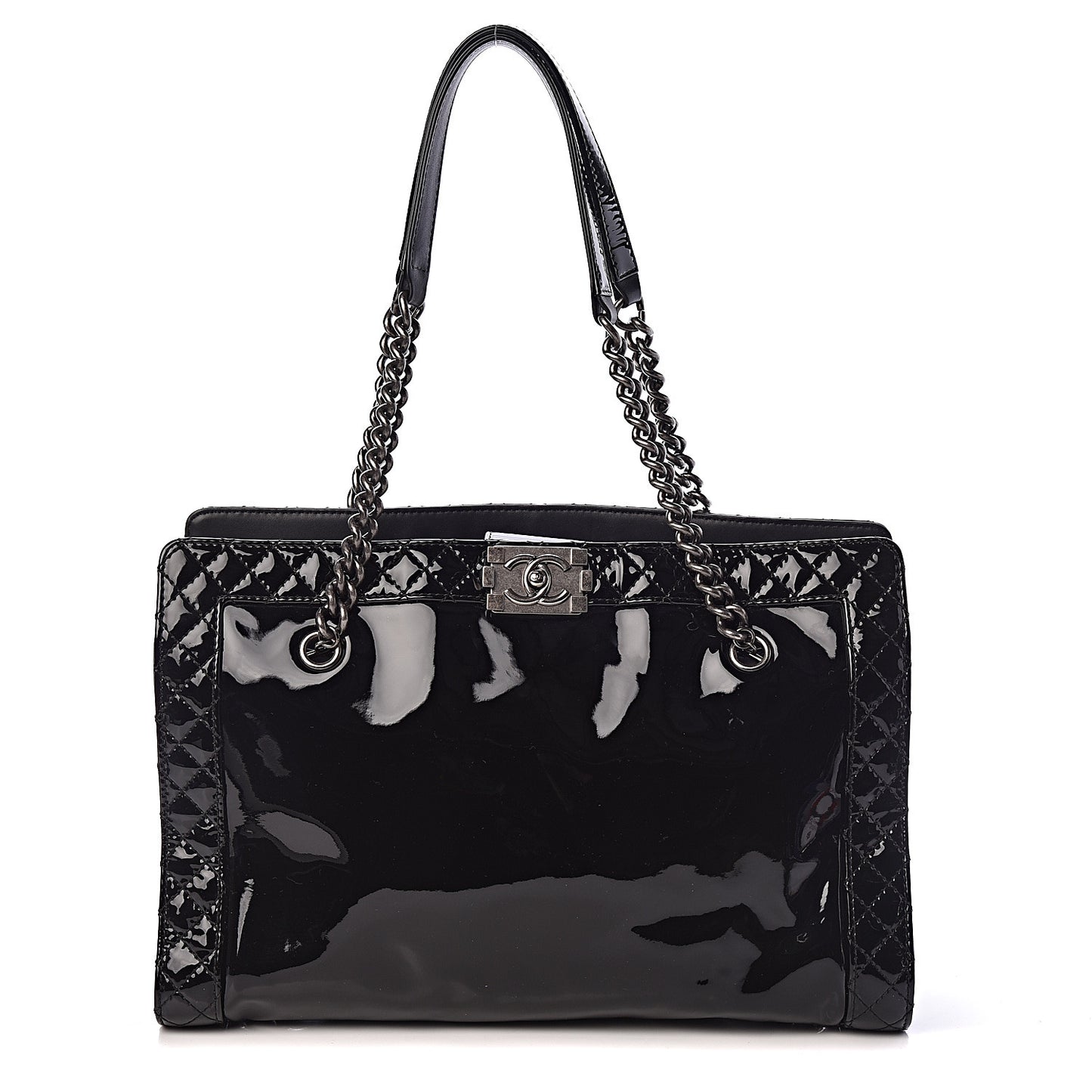 Patent Quilted Reverso Boy Tote Black