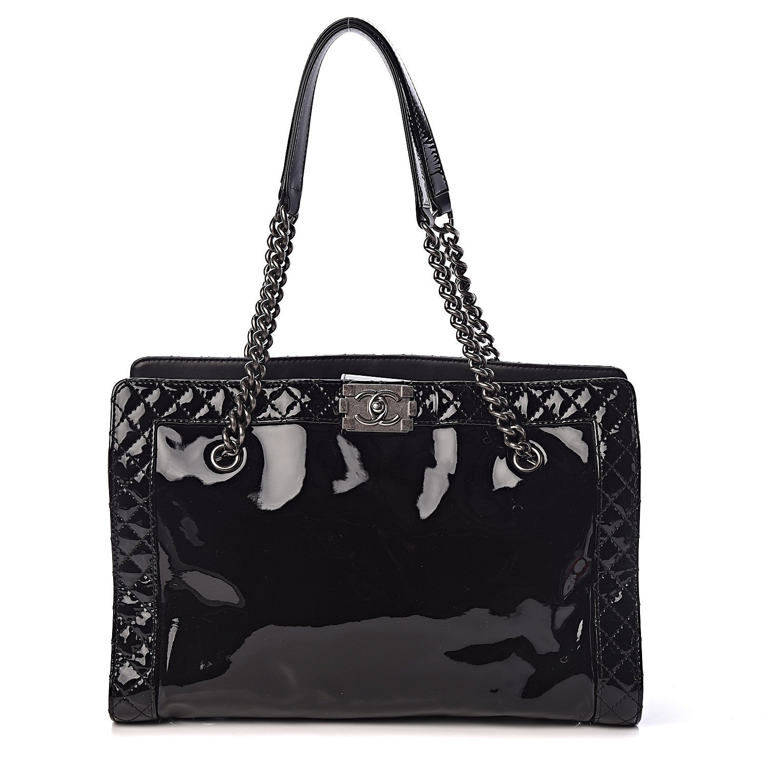 Chanel Patent Quilted Reverso Boy Tote Black 1 of 11