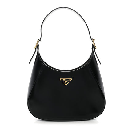 Prada Brushed Calfskin Cleo Adjustable Strap Shoulder Bag Black 1 of 11