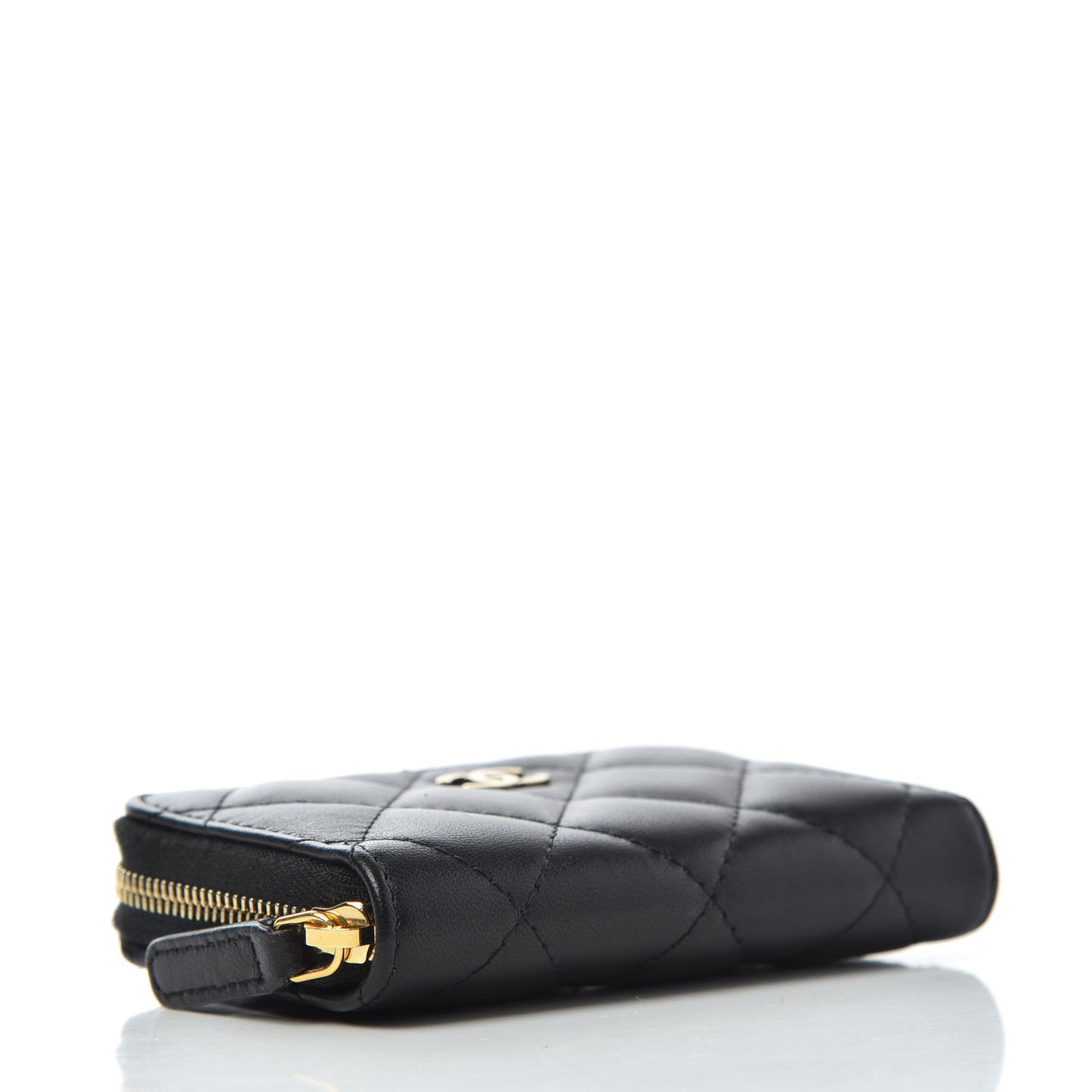 Lambskin Quilted Zip Coin Purse Black