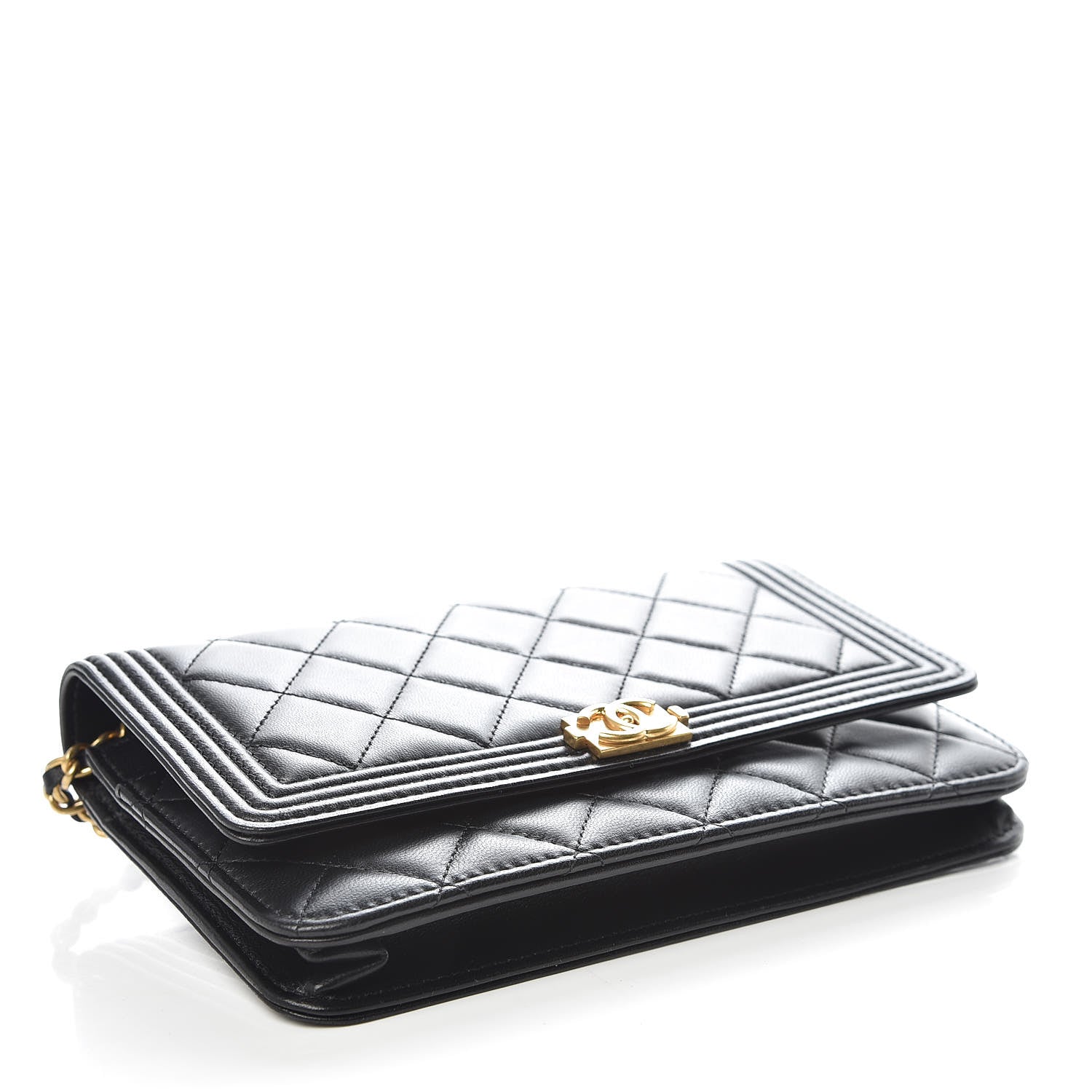 Chanel Lambskin Quilted Boy Wallet On Chain WOC Black 4 of 12