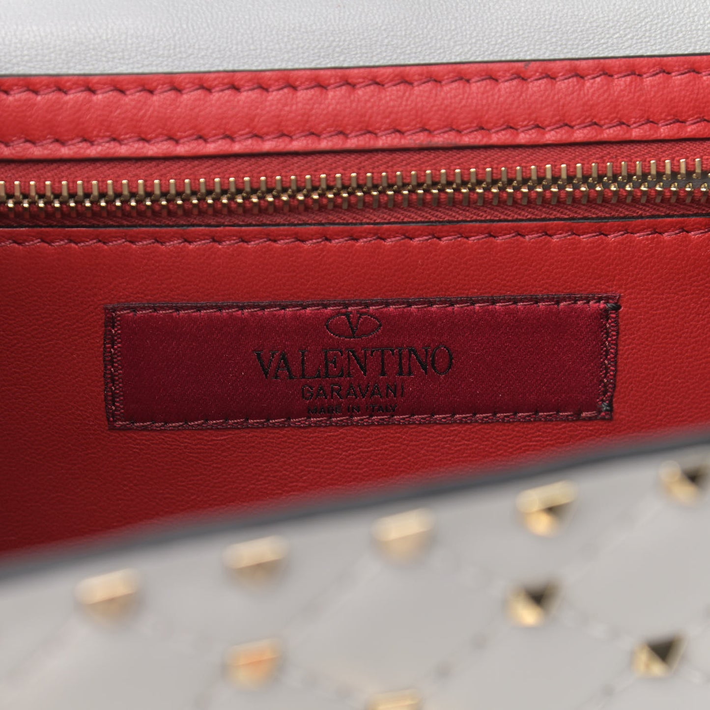 Nappa Rockstud Spike Wallet on Chain Pastel Grey