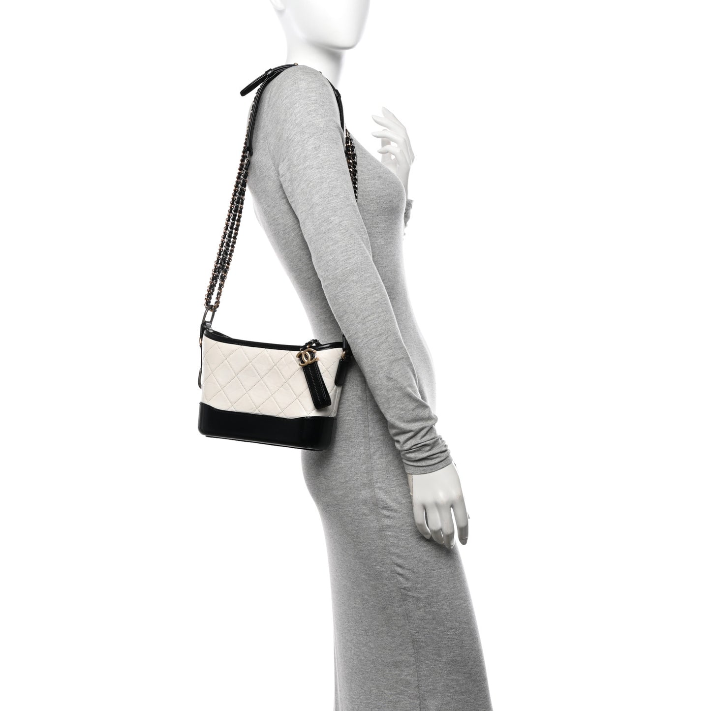 Aged Calfskin Quilted Small Gabrielle Hobo Black White