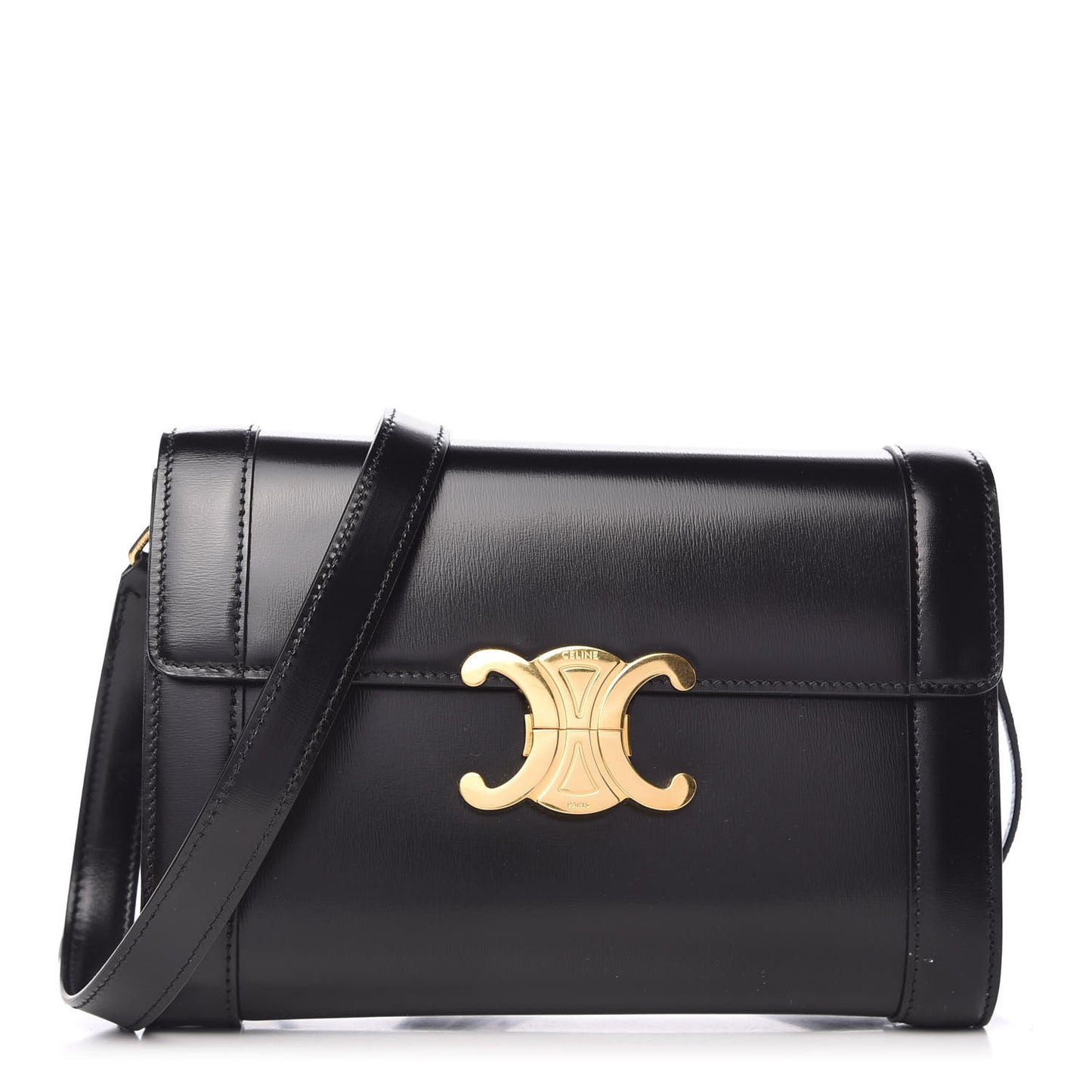 Shiny Calfskin Triomphe Strap Bag Black