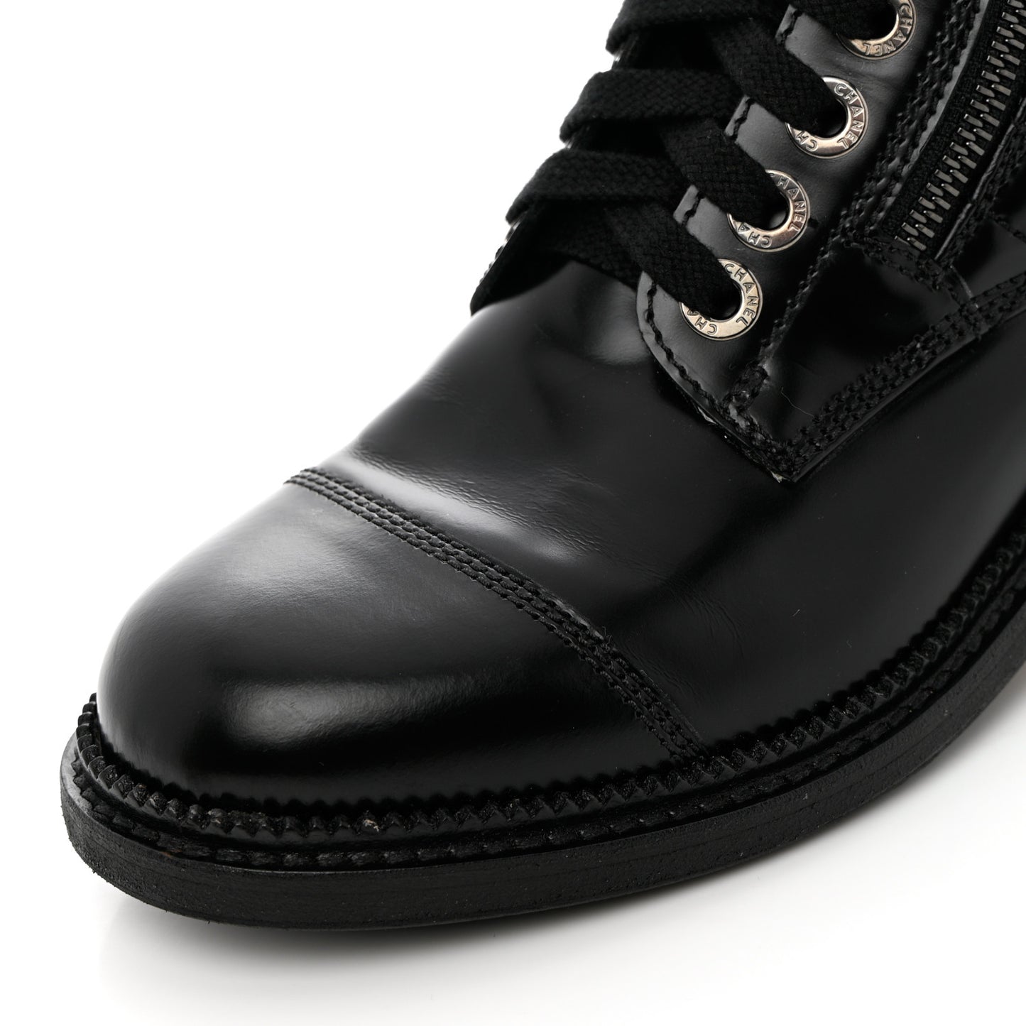 Calfskin Quilted Lace Up Combat Boots 36 Black