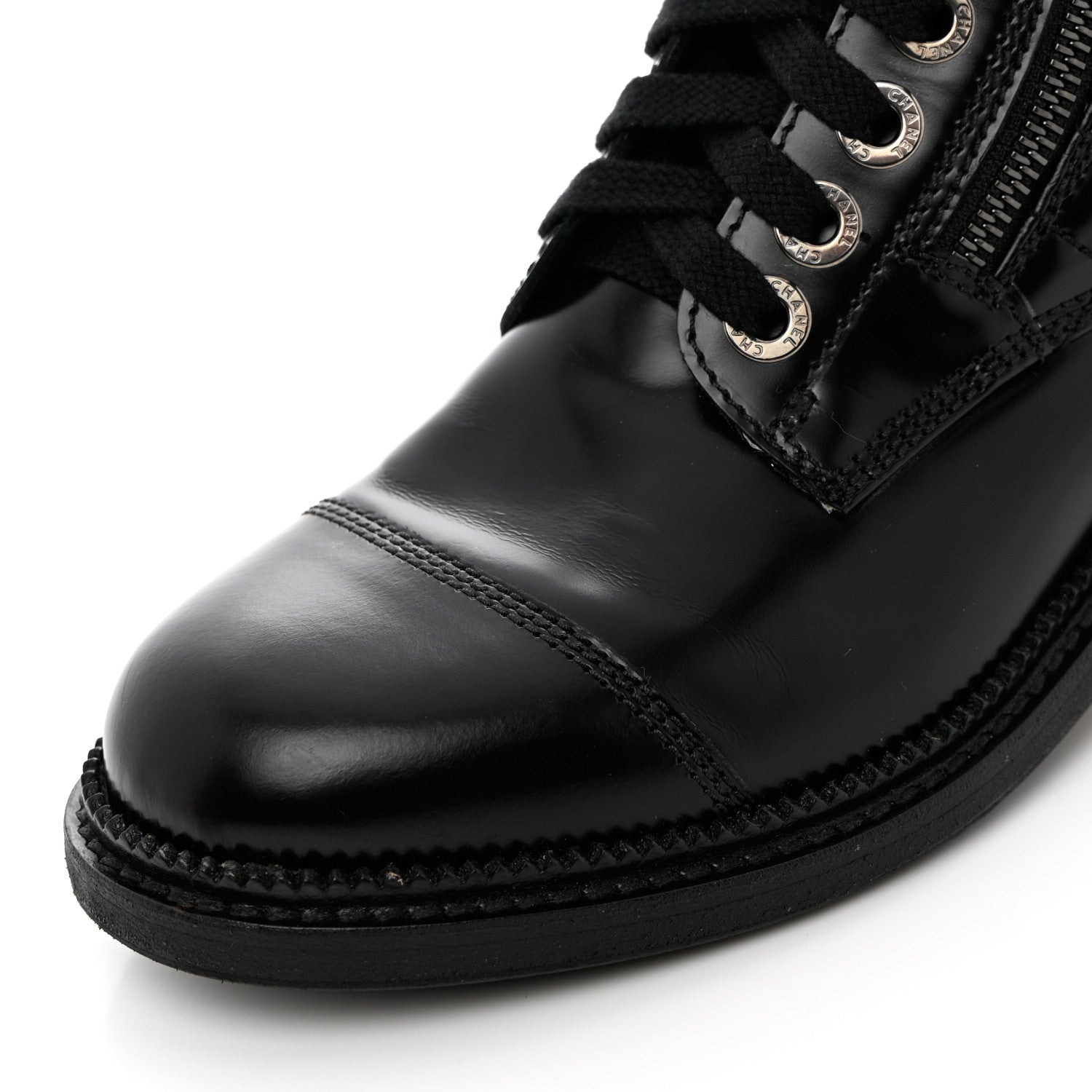 Chanel Calfskin Quilted Lace Up Combat Boots 36 Black 11 of 15