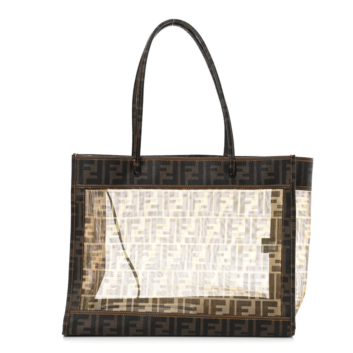 Fendi Mesh Glazed Fabric FF 1974 Tote Tobacco 3 of 12