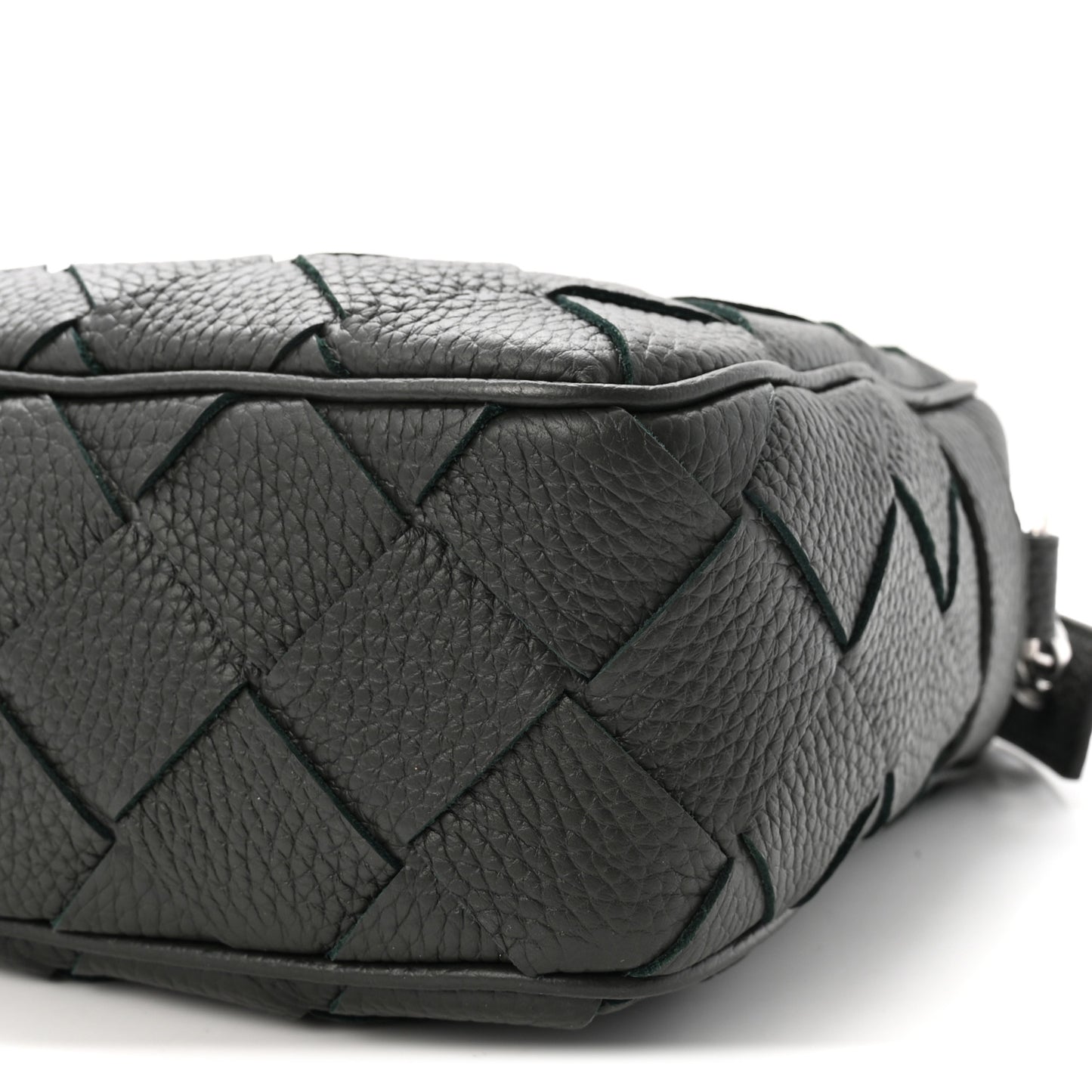 Grained Calfskin Intrecciato Medium Camera Bag Dark Green