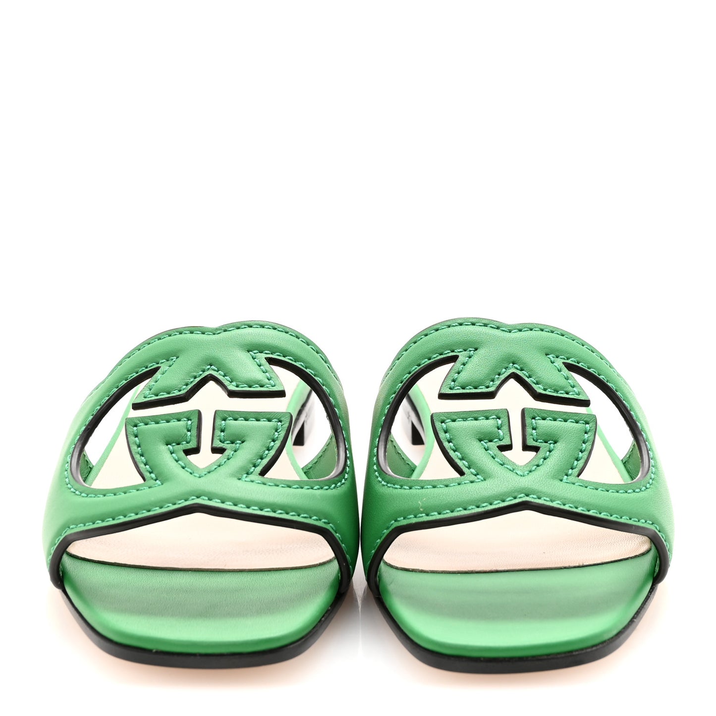 Cosmos Softy Calfskin Interlocking G Cut Out Slide Sandals 35 New Shamarock