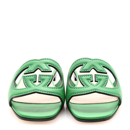 Gucci Cosmos Softy Calfskin Interlocking G Cut Out Slide Sandals 35 New Shamarock 3 of 9