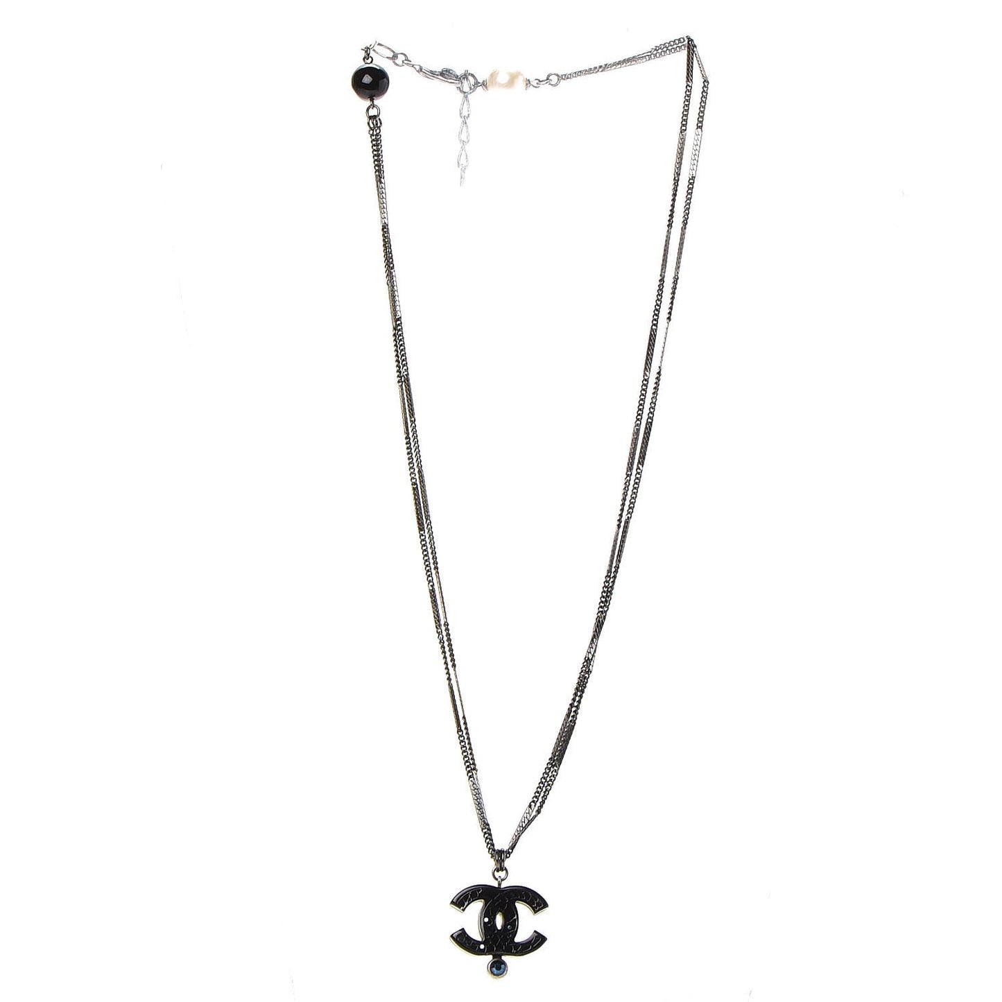 Ruthenium Pearl Crystal CC Necklace Black