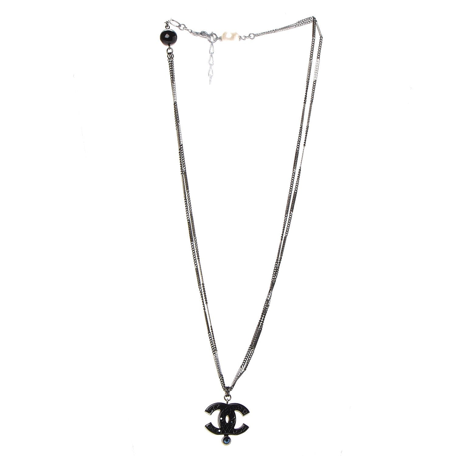 Chanel Ruthenium Pearl Crystal CC Necklace Black 3 of 4