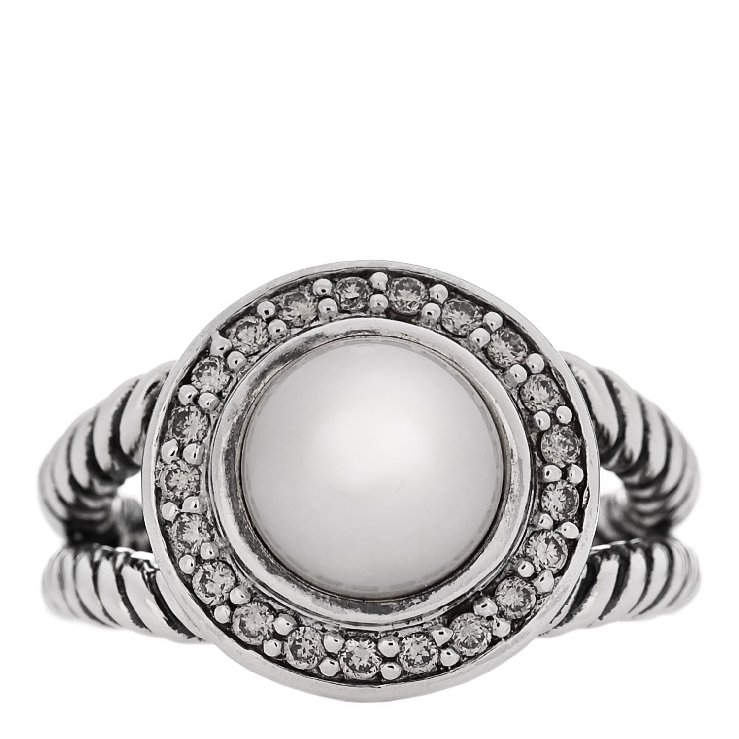 David Yurman Sterling Silver Diamond Pearl 8mm Petite Cerise Ring 49 5 1 of 5