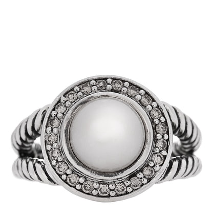 David Yurman Sterling Silver Diamond Pearl 8mm Petite Cerise Ring 49 5 1 of 5