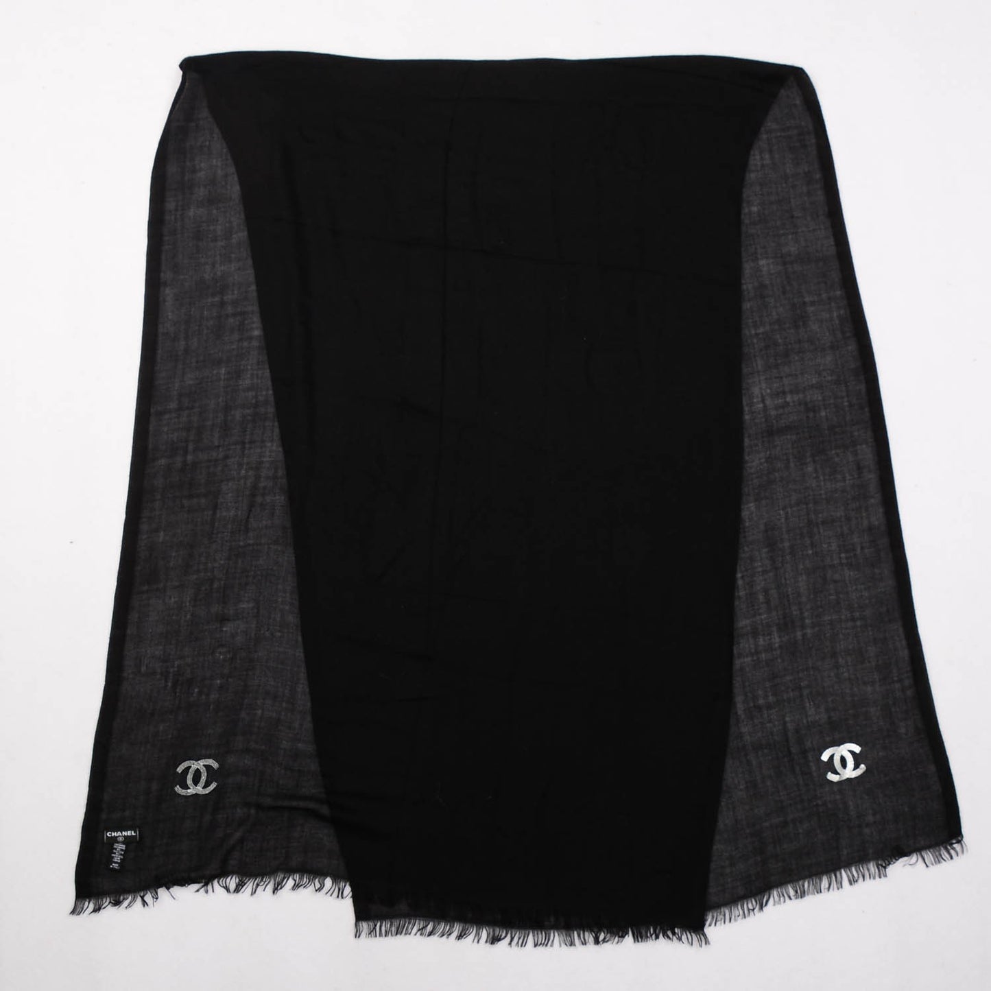 Cashmere Silk Wool Sequins CC Stole Black Silver