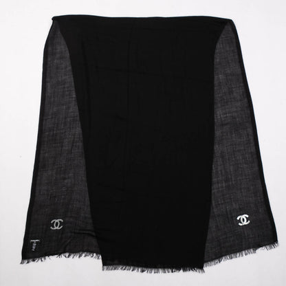Chanel Cashmere Silk Wool Sequins CC Stole Black Silver 3 of 5