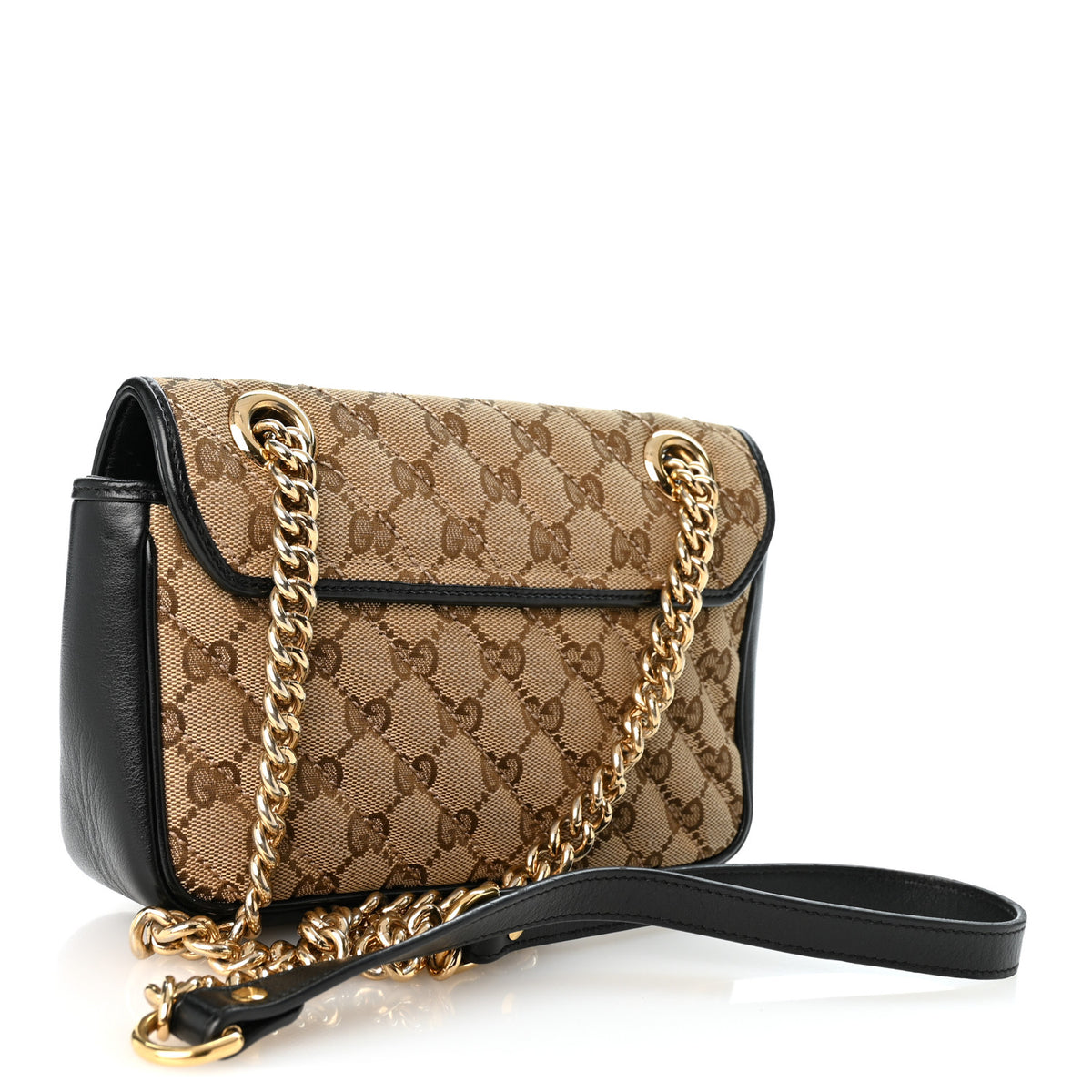 Gucci Monogram Matelasse Diagonal Mini GG Marmont Shoulder Bag Beige Black 3 of 11