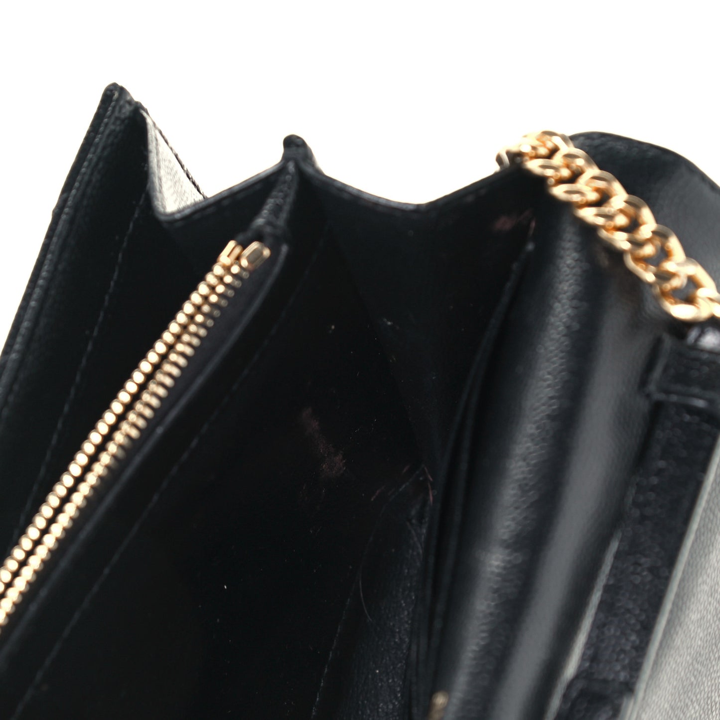 Grain De Poudre Matelasse Chevron Monogram Chain Wallet Black