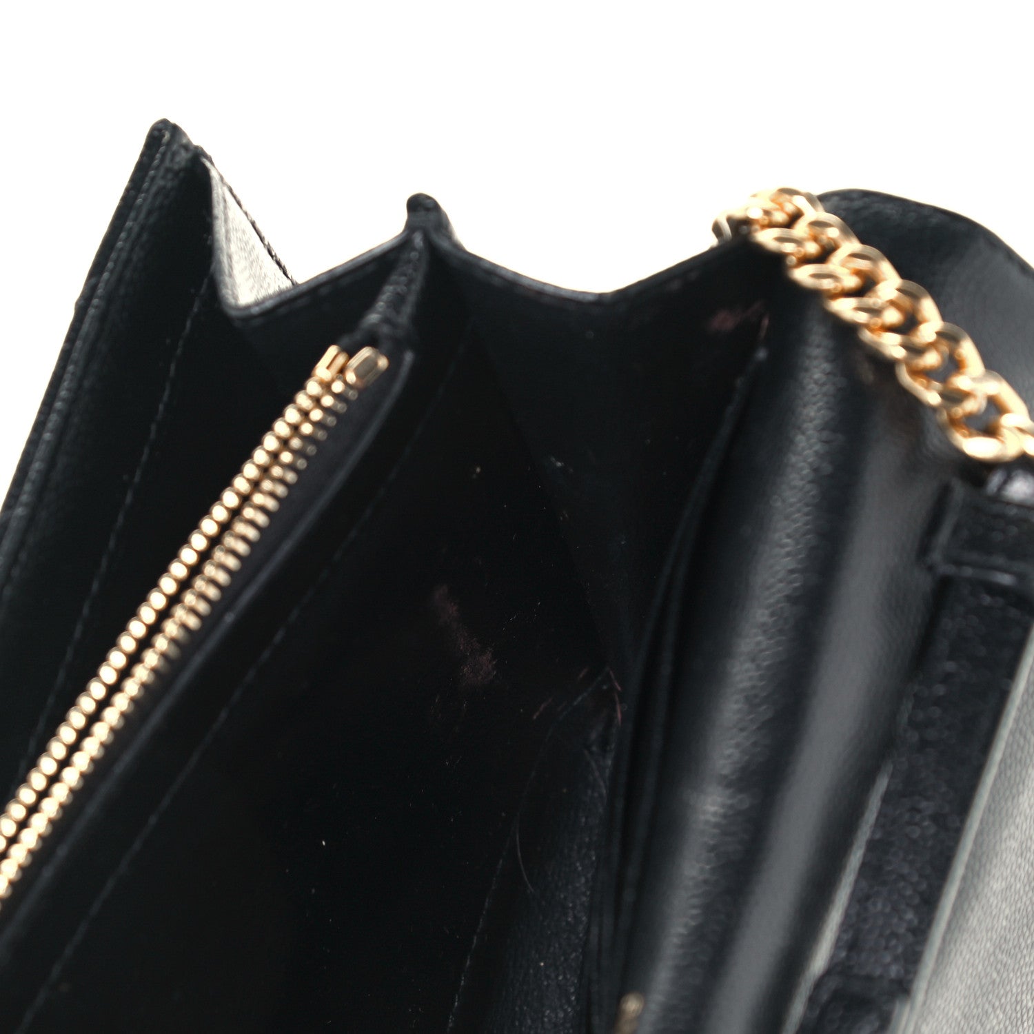 Saint Laurent Grain De Poudre Matelasse Chevron Monogram Chain Wallet Black 9 of 11