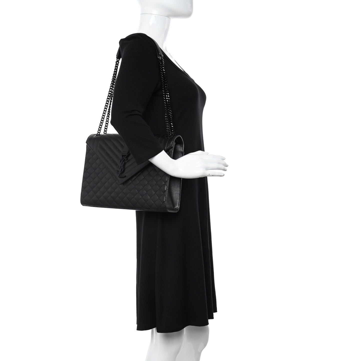 Grain De Poudre Textured Mixed Matelasse Large Triquilt Monogram Monochrome Satchel Black