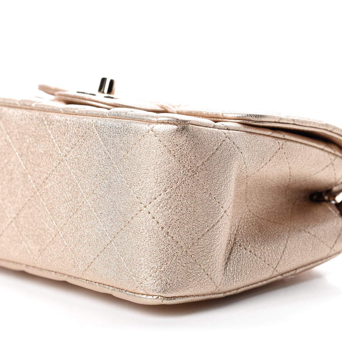 Metallic Lambskin Quilted Mini Square Flap Gold
