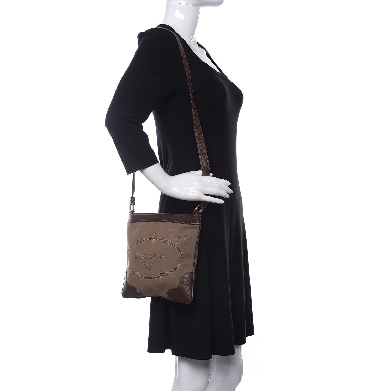 Prada Jacquard Logo Small Flat Messenger Bag Corda Brucia 2 of 11