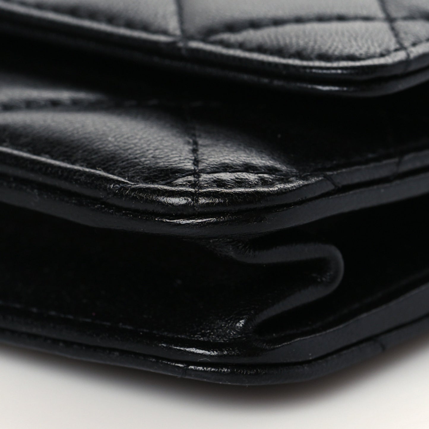 Lambskin Quilted Top Handle Wallet On Chain WOC Black