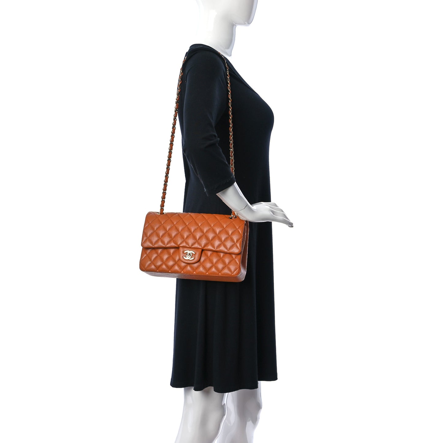Caviar Quilted Medium Double Flap Light Brown