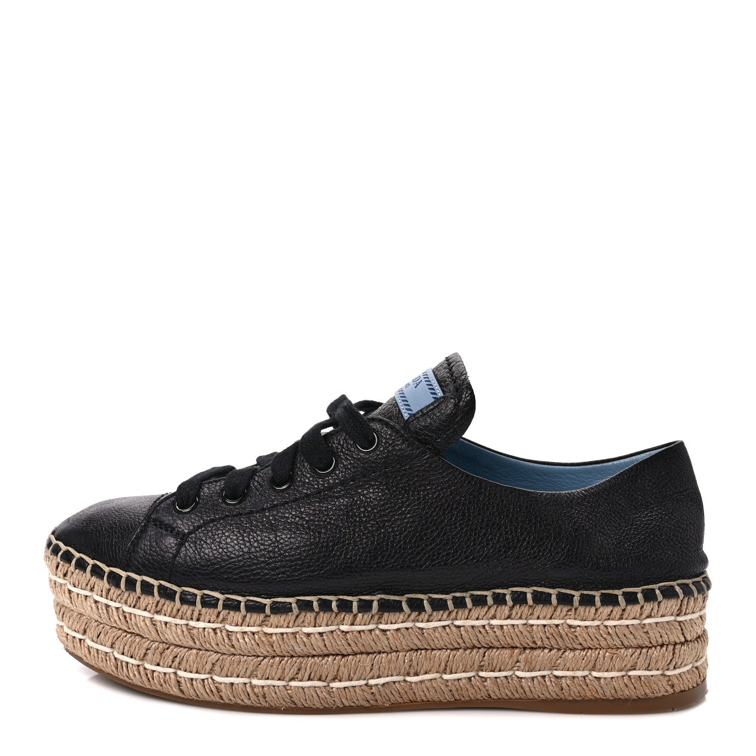 Prada Calfskin Espadrille 45mm Platform Sneakers 38.5 Black 1 of 8