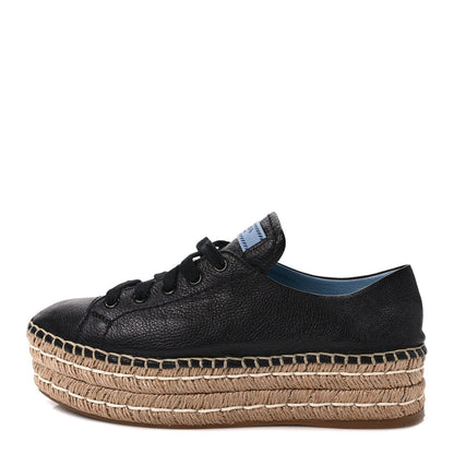Prada Calfskin Espadrille 45mm Platform Sneakers 38.5 Black 1 of 8