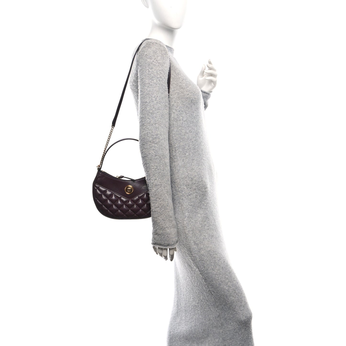Nappa Quilted Medusa Shoulder Bag Burgundy